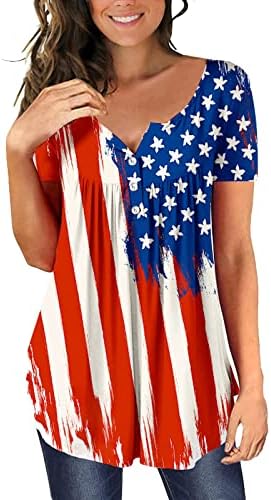 Дамска Туника с цветен Модел, Върхове за носене с Гамаши, Блуза с къс ръкав и рюшами, Тениска на Деня на независимостта