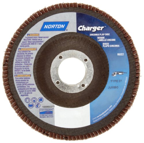 Абразивен диск Norton Charger R822 с панти капак с висока плътност, вид на 27, отвора с Резба, на основата на стъклени влакна, цирконий, диаметър 4-1 / 2 инча, размер 60 (Опаковка по