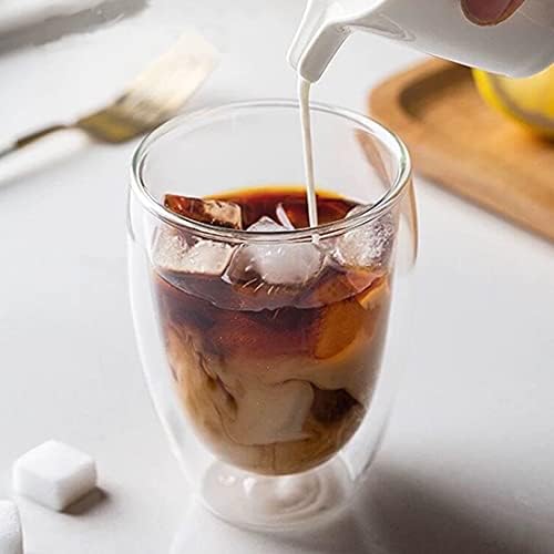 BNUNWISH Стъклена чаша за капучино с двойни стени, комплект чаши за еспресо, 4-8 мл, изолирани, прозрачни, без кондензация