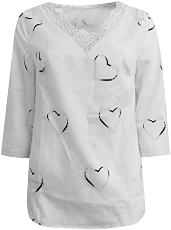 Дамска Риза с 3/4 ръкав, Потници, Искрящи Тениски с Принтом Сърцето Любов и V-образно деколте, Пуловер, елегантно