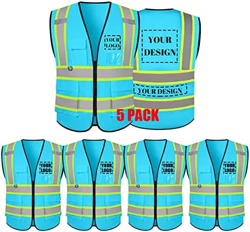 Защитна жилетка evershare Отразяваща Повишена видимост с 5 Джоба ＆ с цип Клас 2 За Възрастни Унисекс Строителна работно облекло за Сигурност