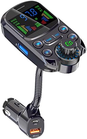 Bluetooth FM трансмитер за кола, комплект за Кола Безжичен Радиоадаптера Bluetooth 5,3, Двойно Зареждане от USB Мощност 48 W PD/QC3.0, бас звук, високоговорител, Подкрепа TF карта и USB п?