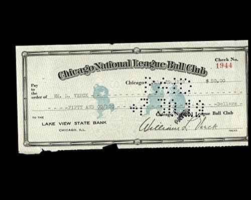 Уилям Вик Подписа ДНК PSA x2 Chicago Cubs Check 7-29-1919 С Автограф - Издълбани подпис MLB
