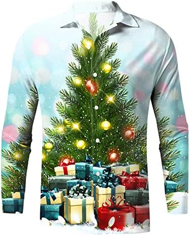 XXBR Коледни Мъжки Ризи с Копчета и Дълъг Ръкав, Забавна Коледна Дизайнерска Риза С Принтом Дядо Коледа, Графични Ежедневни