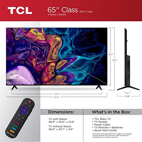 TCL 65 Class 5-Series 4K UHD QLED Dolby Vision & Atmos, VRR, AMD FreeSync, Smart Roku TV - 65S555 (модел 2022) и