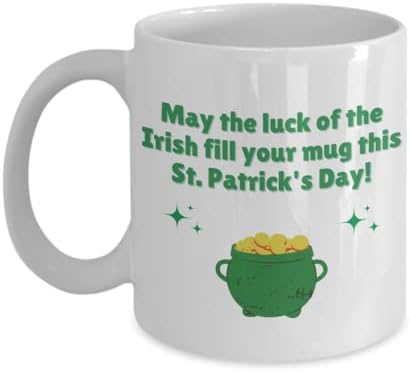 Кафеена чаша на Ден на Св. Патрик – Irish Coffee Mug Deluxe Двустранно чаша (Бяла) Нека ирландският късмет напълни си