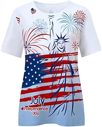 Тениска с Американския Флаг Дамски 3D Графична Тениска на САЩ В Звездната Ивица на 4 юли Ежедневни Ризи Тениски с