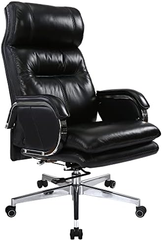 Модерно кресло ръководител от естествена кожа HUAUR с висока облегалка с един ъгъл, от 90 до 150 градуса и лека-Домашен
