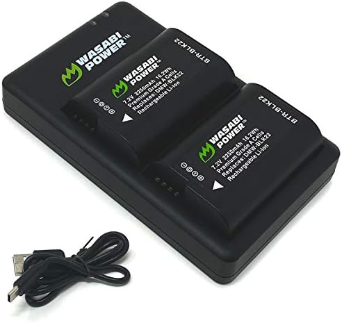 Батерия Wasabi Power (2 комплекта) и двойно зарядно устройство от USB-C за Panasonic DMW-BLK22 и Panasonic Lumix DC-S5, DC-S5