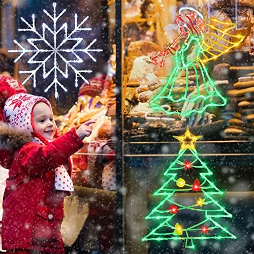 Коледна украса с силуэтными светлини на прозореца - 16 см в опаковки от 4 Цветни Светещи знаци Дядо коледа, Снежен