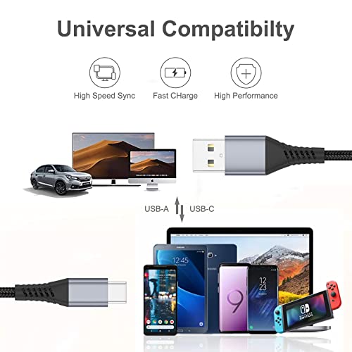 USB кабел C [6,6 фута, 2 опаковки] Кабела на Зарядното устройство Type C, За бързо зареждане от USB A до C USB, Дълъг Кабел в Оплетке за Samsung Galaxy S22 S20 Note 20 10 9, Moto G7 G8, Pixel (черен)