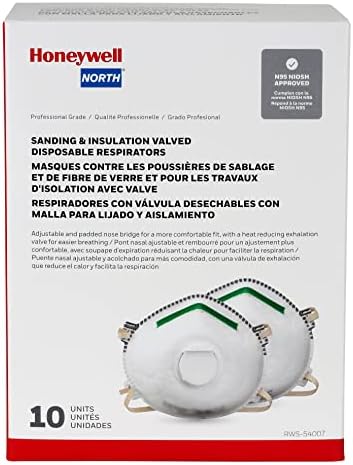 Респираторная маска Honeywell Safety Products N95, одобрен от NIOSH, с Клапа за издишване за частици, 10 броя в опаковка (RWS-54007), бял