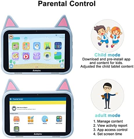 Azeyou Toddler Tablet с 8-инчов таблет на Андроид 11 за деца, 2 GB оперативна памет и 32 GB памет, Камера 2 Mp, Батерия