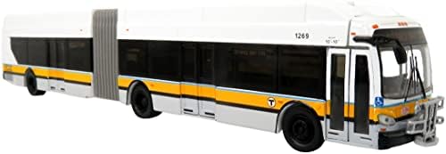 Нов аеродинамичен Сочлененный автобус Флаер Xcelsior XN-60 №39 MBTA Boston White с ивици 1/87 (HO), Хвърли под натиск от Iconic Replicas 87-0334