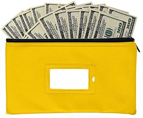 Чанта за банков депозит с цип | Черен, Жълт | 11x6 инча | От здрава изкуствена кожа, за Чантата за проверка на пари в брой,