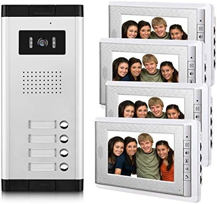 Система за Видеодомофон в апартамент AMOCAM, Видеодомофон Комплект с кабелен монитор 7 инча, видео домофон в апартамент на 4 домашни устройства, Поддръжка, мониторинг,