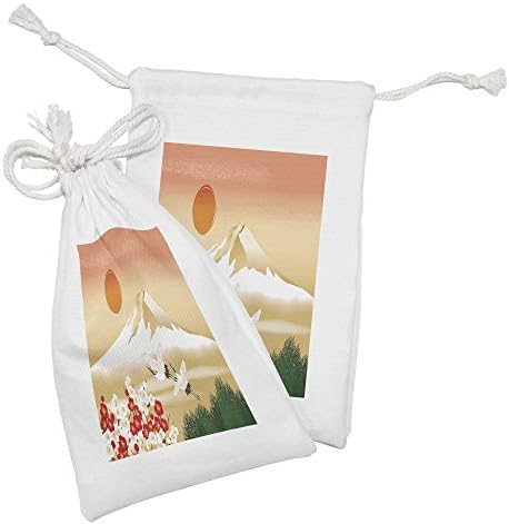 Комплект от 2 Чанти от планински тъкан Ambesonne, Графична Интерпретация на на японските пейзаж с Високо Летящими птици,