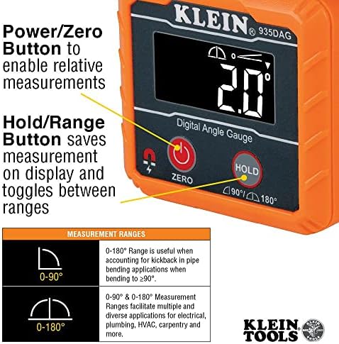 Удължител электропроводов Klein Tools 85091, 1/2, 3/4, 1 Инча, цифров електронен ниво и угломер 935DAG, измерва