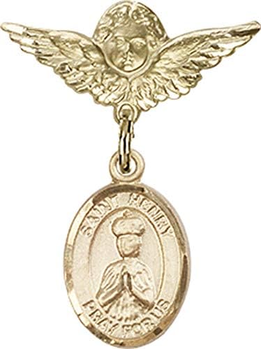 Детски икона Jewels Мания Амулетом Свети Анри II и икона на Ангел с крила на Булавке | Детски икона от 14-каратово злато с Амулетом