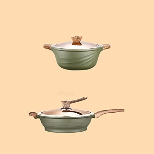 WYFDP Комплект съдове за готвене от 2 теми, тиган с незалепващо покритие от Майфан камък, тенджера за супа, тиган, Комплект