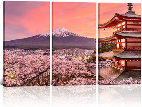 Стенен Декор с Гледката от 3 Панели, Японската Пагода Чуреито И на планината Фуджи през Пролетта С Цъфнал сакурой, Пейзаж Картина В Рамка, Монтиране на Изкуството За