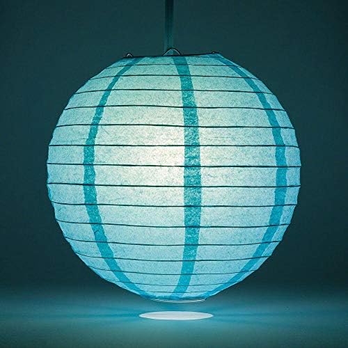 Декоративен хартиен фенер Quasimoon PaperLanternStore - (Единични, 8 инча, Astra Blue / Veri Bariwinkle, дори в рубчик) Кръгъл