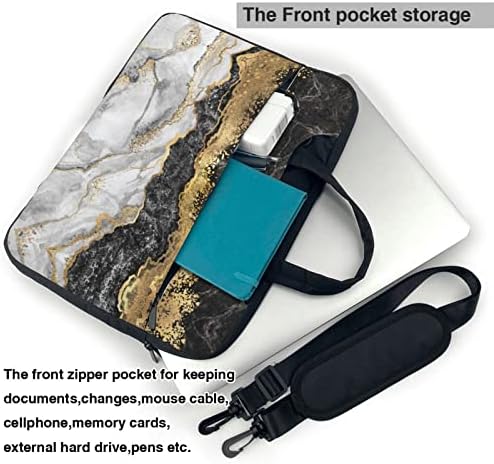 Черна и Бяла Мраморна Чанта За лаптоп със Златно Фолио/торбичка За работа с Компютър С Горната Дръжка