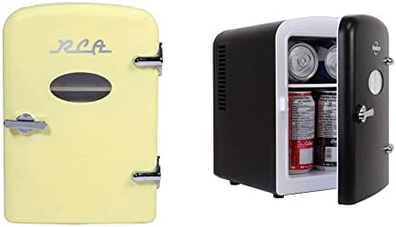 RCA RMIS129-ЖЪЛТ Мини-хладилник, Преносим мини-хладилник Yellow & Koolatron в ретро стил, Компактен хладилник с