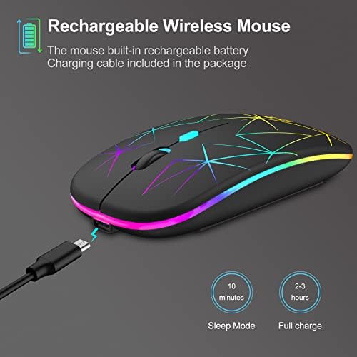 Безжична Мишка GGH с подплата, Led Безжична мишка, Тънка Акумулаторна Bluetooth-мишка с USB приемник и адаптер Type C,