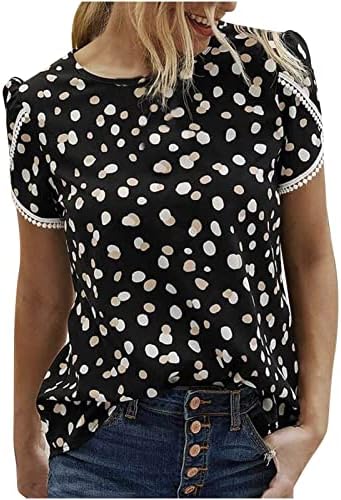 Лятна Есенна Лейси в памучна Тениска с Къс Ръкав за Момичета 2023 с Кръгло Деколте и Графичен Дизайн, Блуза за Късна Закуска,