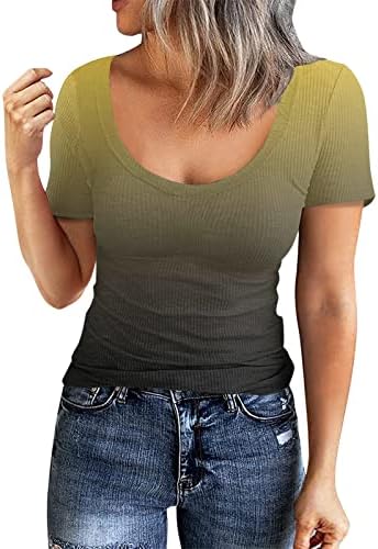 Основна Тениска Дамски Дамски Облегающая Трикотажная Риза в рубчик С Къс ръкав И Кръгло Деколте, Основни плътно