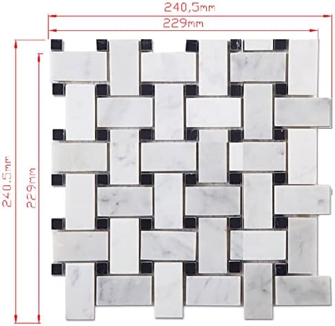 Мозайка Плочки от Плетеного Бял Мрамор Diflart Carrara с Черни Точки, Полиран за Кухня, Баня, Полиран Опаковка от 5 Листа