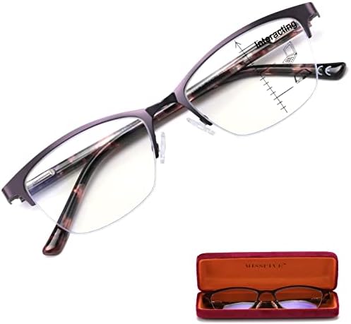 Missfive Специални прогресивно многофокусные Метални Очила за четене, за жени и калъф, Качествен пружинен шарнир, Синя светозащита,