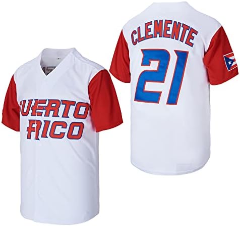 Мъжки прошитая класическата бейзболна фланелка №21 Роберто Клементе Пуерто Рико World Game, Classic