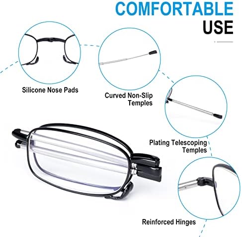 OKH 2 Опаковки Очила за четене За Мъже И жени, Сгъваеми, Преносими Очила в метални Рамки с леща, блокирующей Синя Светлина, Твърд Калъф В комплекта