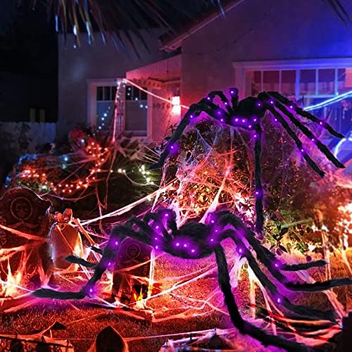 VOMAOK Украшения във формата на Паяк на Хелоуин, 4 метра, Светлина Гигантски Паяк (2 опаковки), за Вътрешни и Външни Декорации за Хелоуин, Декор за Парти в Двора на Къщата
