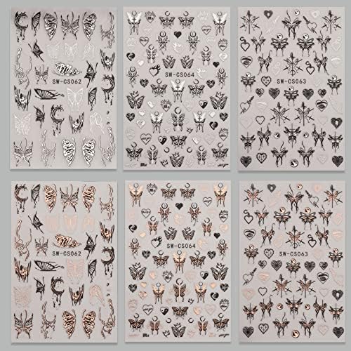 6 Листа Стикери за нокти с пеперуди за Нокти-арт, 3D Самозалепващи Стикери за нокти с Пеперуди, Реколта Пеперуди, Декорация