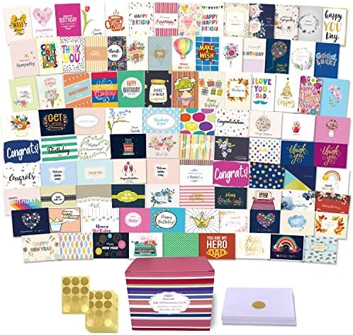 100 Картички за всички поводи, Кутия за поздравителни картички с конвертами, 5 Х 7 инча, различни поздравителни картички