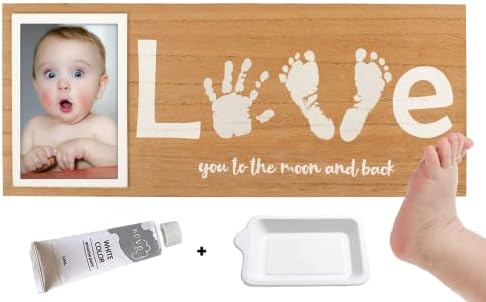 Комплект рамки за снимки с отпечатък от краката и дланите на бебето | Включва Бяла боя и тава за боя | Рамка за спомен от новорожденном | Отпечатък на краката и на дла?