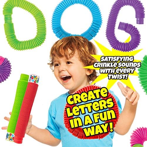 JA-BG Pop & Play Pull Pop фън тръби (3 туби в 1 опаковка) Пластмасова играчка-непоседа Bendy Pipes за деца и възрастни.