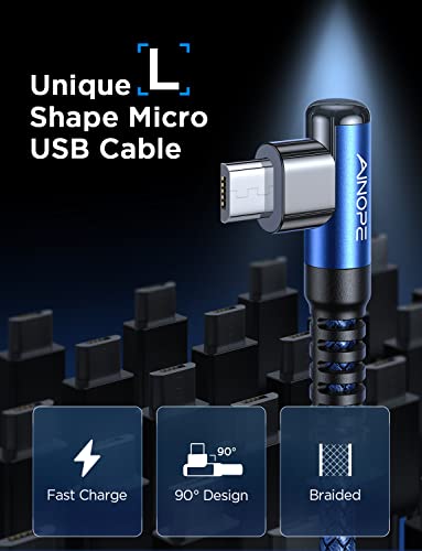 AINOPE [2] Кабел Micro USB Кабел за зареждане Micro USB Под прав ъгъл 6,6 фута, Висока скорост на Синхронизация на Здрав Кабел за зарядно устройство на Android в найлонов оплетке, Съв?