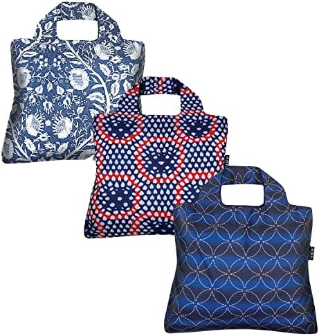 Торби за многократна употреба Envirosax - Сгъваеми чанти-тоут за пазаруване в хранителни магазини, Комплект от 3 броя, Моющийся дизайн Токио