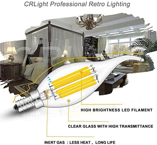 CRLight 6 W 3200 За led лампи-Свещници от Мек Бял 700LM С регулируема яркост, 70 W, Еквивалент E12 Основни Led лампи-свещи, C35 Прозрачно Стъкло Форма на пламък Извит Връх, ъгъл на лъча