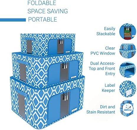 OrganizeMe 3 опаковки Штабелируемый Кутия за съхранение на дрехи Метална Рамка Сгъваема Кутия За Съхранение Сгъваема Кутия