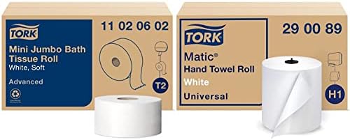 Tork Mini Jumbo Bath Tissue Roll - Руло тоалетна хартия, за салфетки, Съвместим с диспенсером T2 Tork, 12 ролки