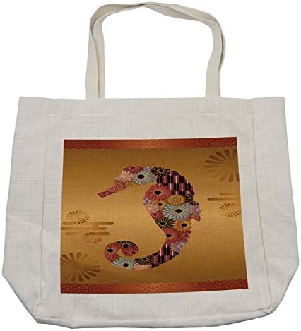 Пазарска чанта Ambesonne на Животните, Декоративно създание във формата на морско конче с цветен модел и ивици,