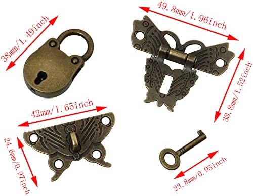 DGBRSM Комплект от 2 Ключалки-пеперуди с Винтове и Мини-Замочком в Старинен Стил с Ключовете за Малки Дървени