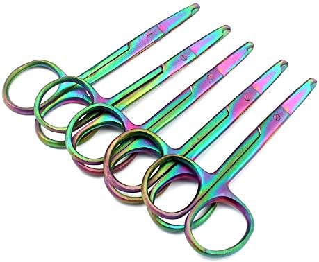 OdontoMed2011 Комплект от 5 Цветни Титанови Преливащи ножици за бод, 3,5От Неръждаема Стомана, Ножици цветовете на Дъгата,