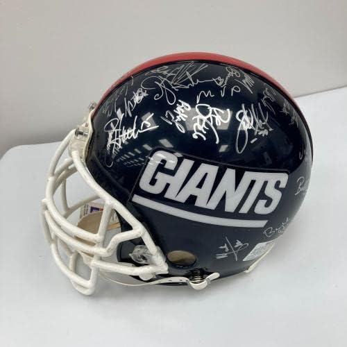 Екипът на шампионската Суперкупата на Ню Йорк Джайентс 1986 година Подписа Голям шлем - Каски NFL с автограф