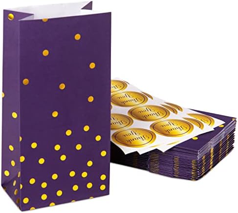 Подаръчни пакети ROYAL BLUEBONNET Лилаво и златни цветове -Комплект от 24 Лилаво мешочков за подаръци и стикери – Лилаво пакети